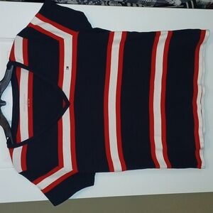 Tommy Hilfiger Women's Navy and Red Striped V-neck